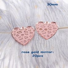 Load image into Gallery viewer, ( 20pcs/lot) 30mm Heart Charms Lip etched Acrylic Heart Earringss Laser Cutout Gold/Silver Mirror Heart 1.2"-AC1526
