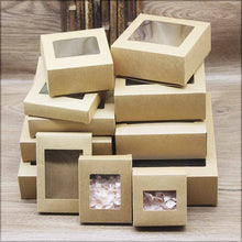 Load image into Gallery viewer, 10pcs DIY vintage kraft box with window paper Gift box cake Packaging For Wedding home party muffin packaging christmas gifts
