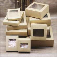 Load image into Gallery viewer, 10pcs DIY vintage kraft box with window paper Gift box cake Packaging For Wedding home party muffin packaging christmas gifts
