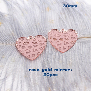 ( 20pcs/lot) 30mm Heart Charms Lip etched Acrylic Heart Earringss Laser Cutout Gold/Silver Mirror Heart  1.2"-AC1526