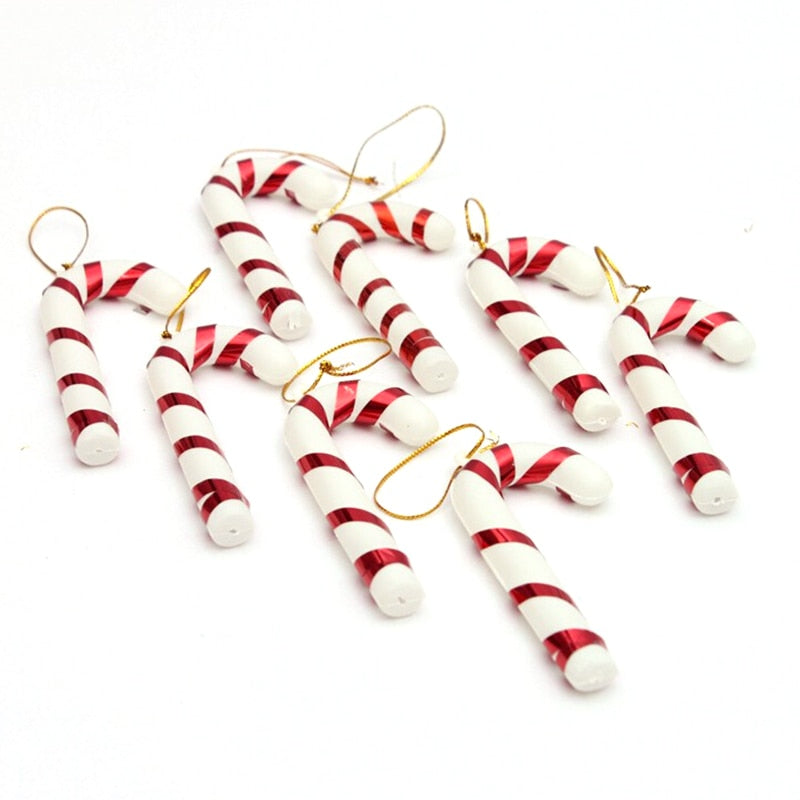 6Pcs/pack For New Year Xmas Party Kids Gift XMAS Hanging Candy Cane Christmas Tree Ornaments Crutch Pendant Decor